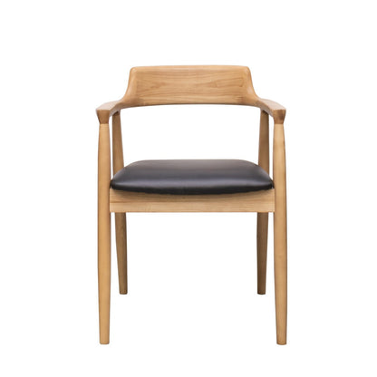 Ealing Dining Chair - Natural Frame, Black Leather