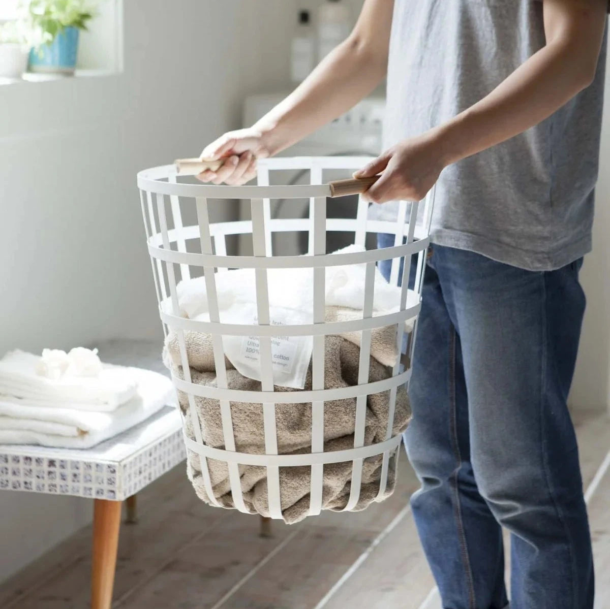 Laundry Basket Round White