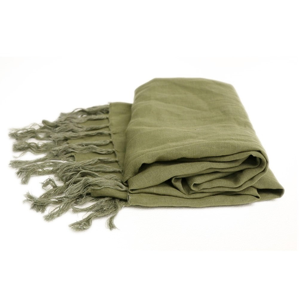 Tully Linen Throw - Olive Green