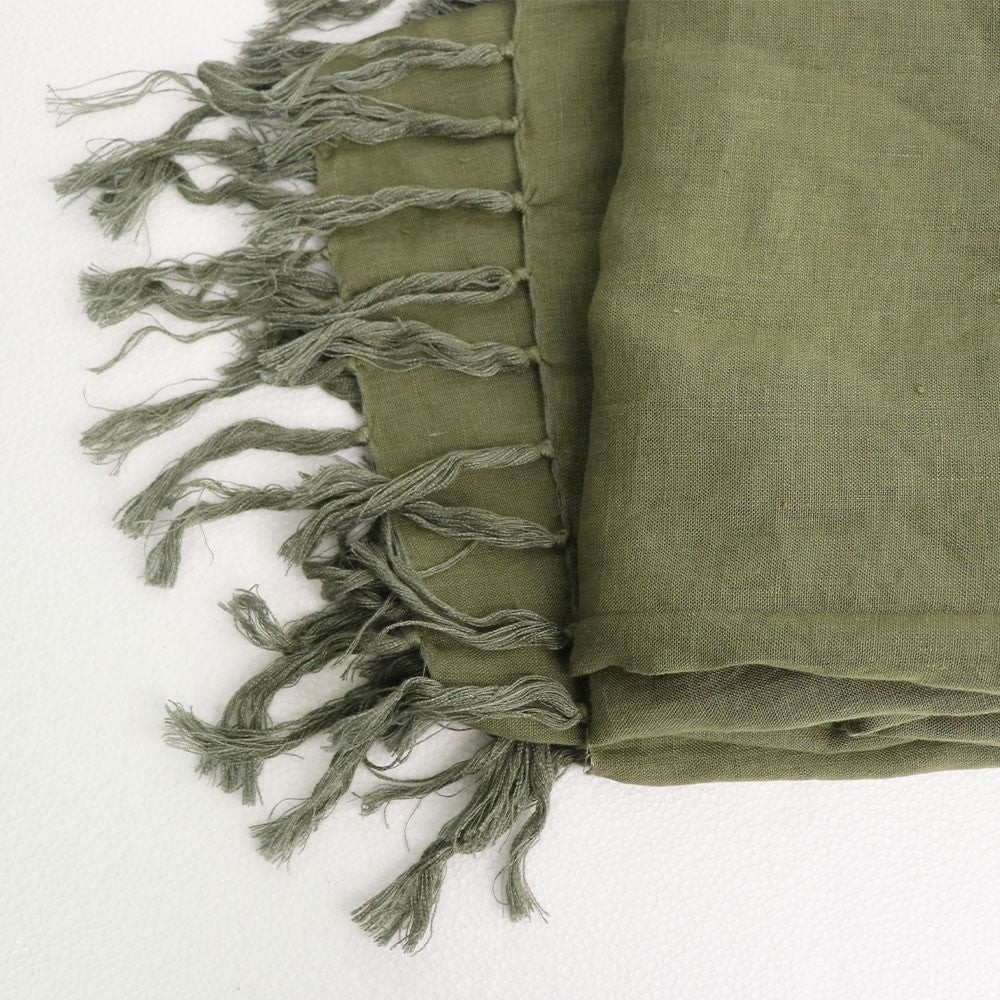 Tully Linen Throw - Olive Green