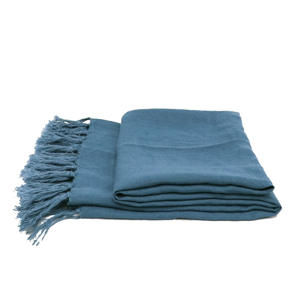 Tully Linen Throw - Bluestone