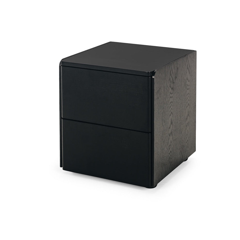 Cube Black Oak Bedside Table - Oak Top