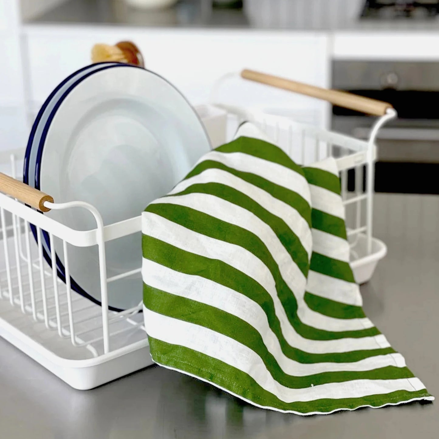 Father Rabbit Tea Towel - Olive Stripe