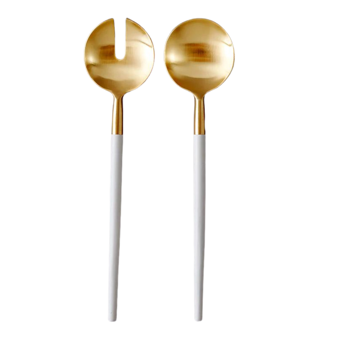 Brass Salad Servers - White