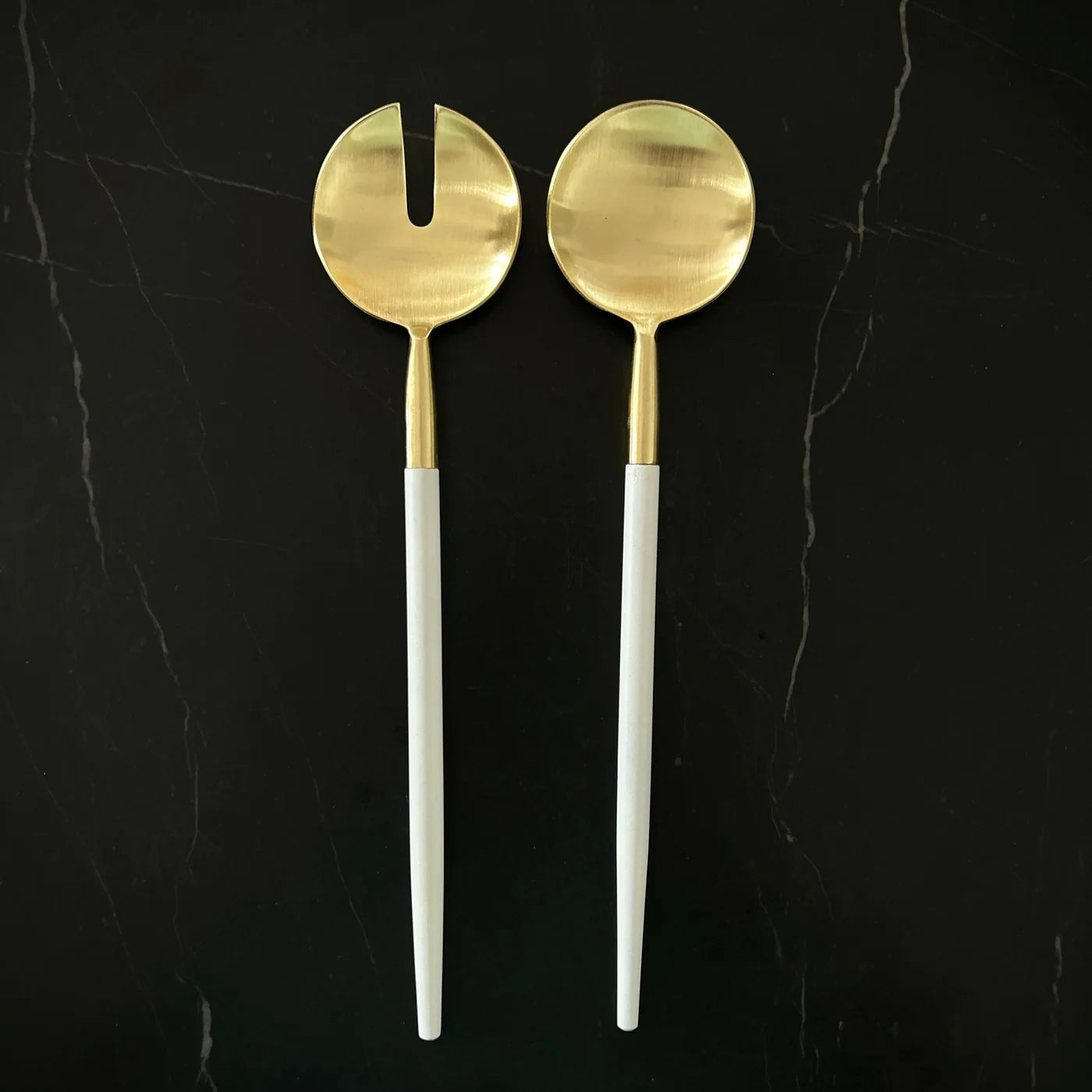 Brass Salad Servers - White