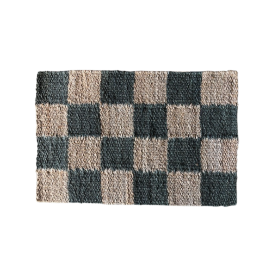 Jute Mat - Green Checker