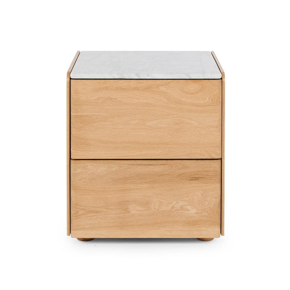 Cube Natural Oak Bedside - Carrara Marble Top - Humble & Grand Homestore