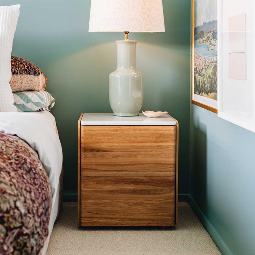 Cube Natural Oak Bedside - Carrara Marble Top - Humble & Grand Homestore