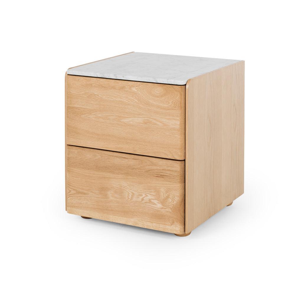 Cube Natural Oak Bedside - Carrara Marble Top - Humble & Grand Homestore