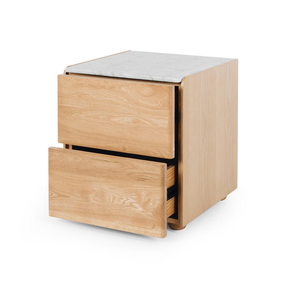 Cube Natural Oak Bedside - Carrara Marble Top - Humble & Grand Homestore