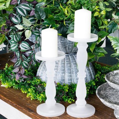 Frosted Glass Candlestick Set of 2 - Clear - Humble & Grand Homestore