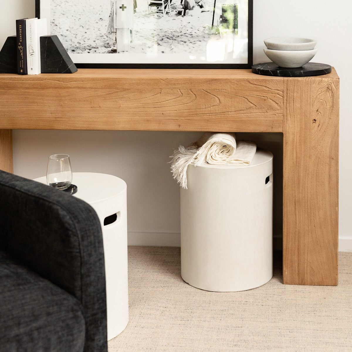 Concrete Pipe Side Table / Stool - White