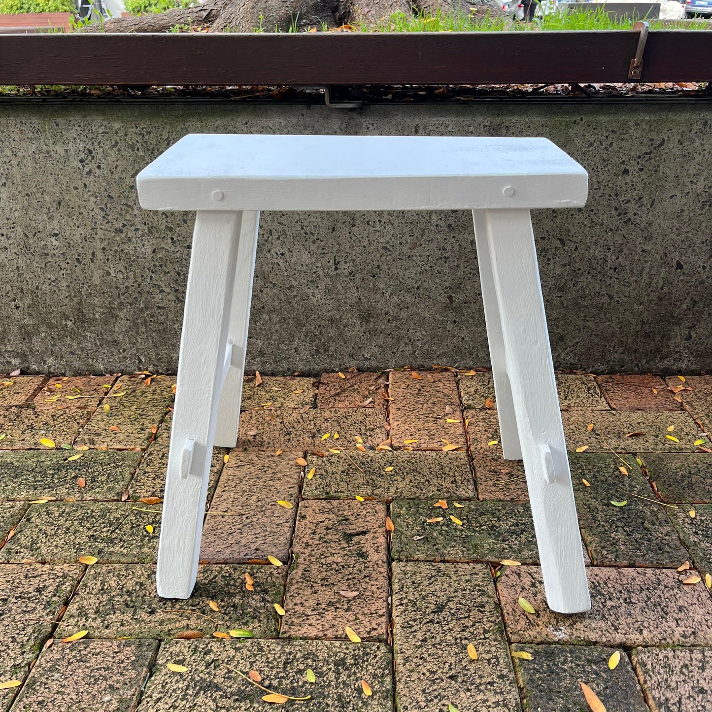 Teak Rectangle Stool - White - Humble & Grand Homestore