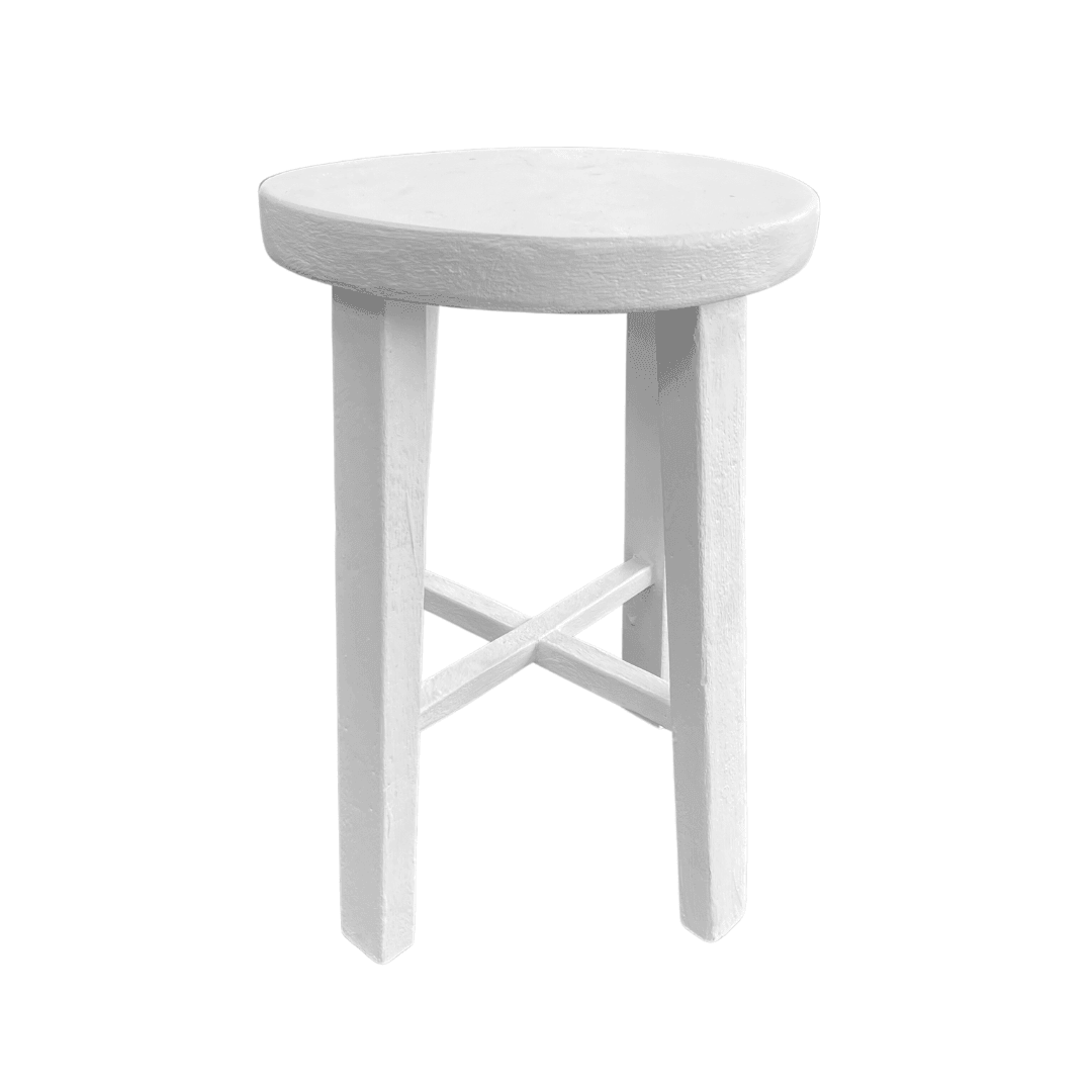 Teak Round Stool - White - Humble & Grand Homestore