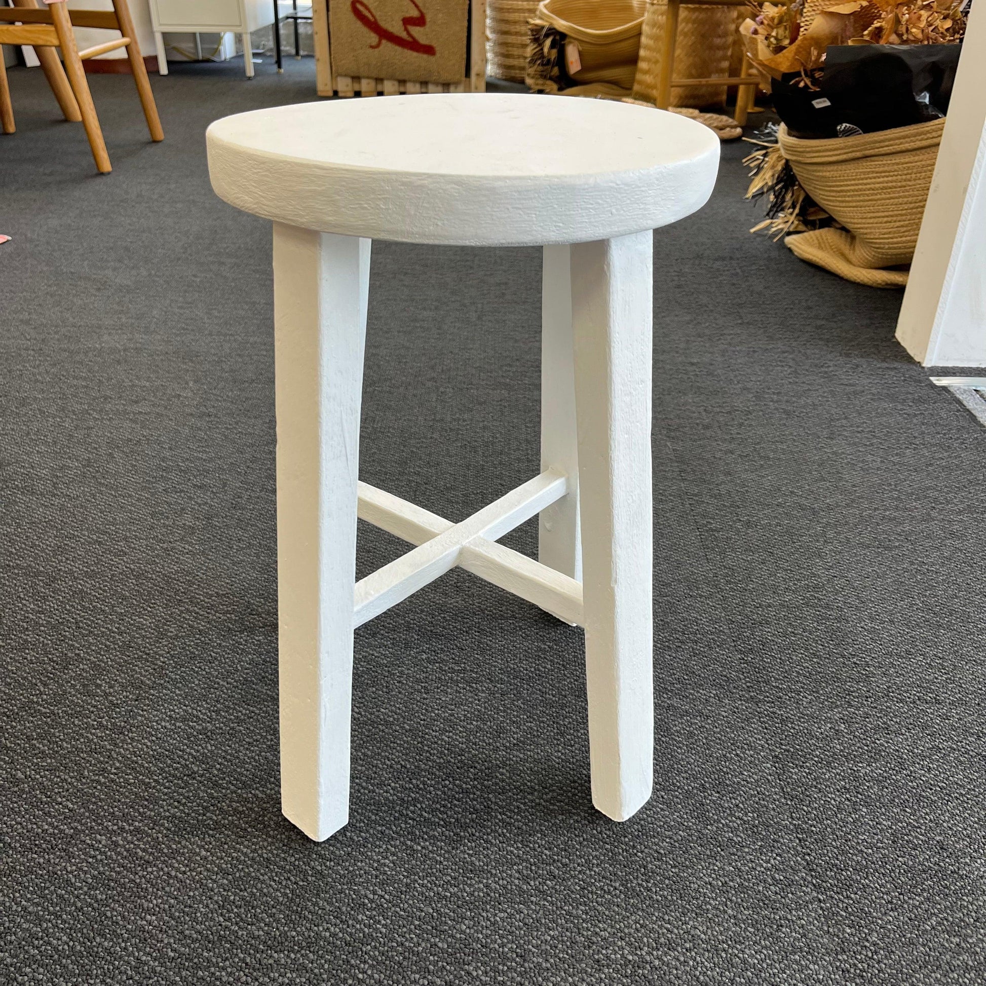 Teak Round Stool - White - Humble & Grand Homestore