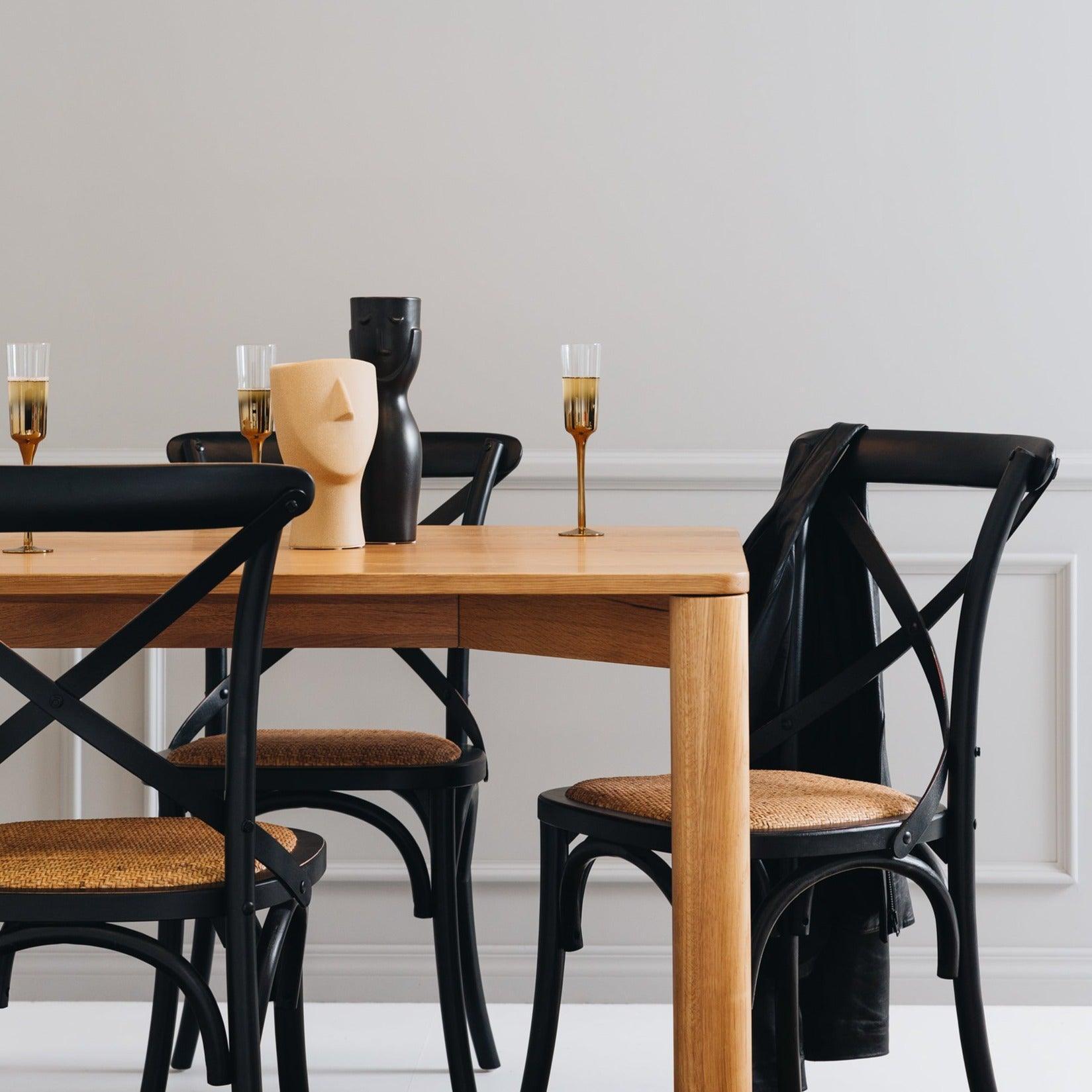 Villa X Back Dining Chair - Aged Black Rattan Seat - Humble & Grand Homestore