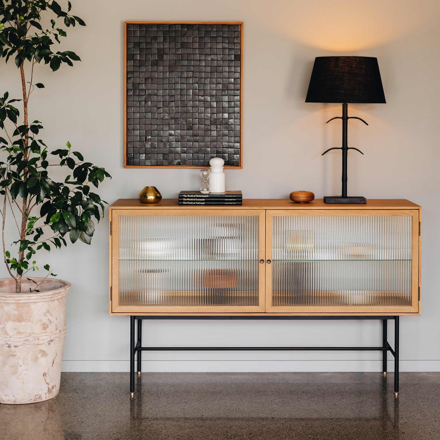 Kobe Sideboard Fluted Glass - Oak